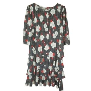 Vintage 80s 90s Womens Grannycore Floral Tiered Midi Dress Plus Size Feminine